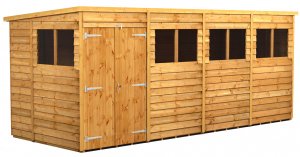 Power 16x6 Pent Garden Shed Overlap - Double Door